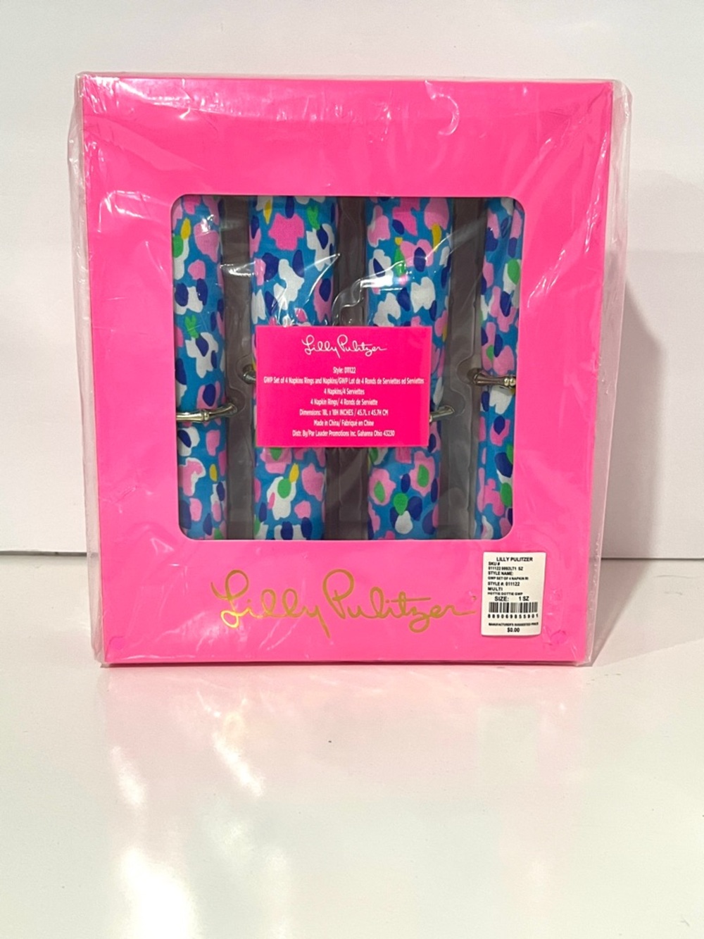 NWT LILLY PULITZER | Pink Gift Boxed NAPKINS & RINGS Set OF 4